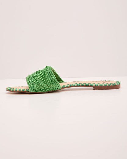 Earth Shine Woven Straw Flat Sandals