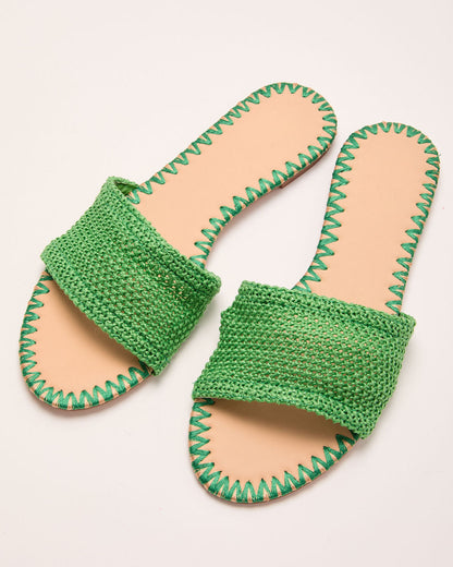 Earth Shine Woven Straw Flat Sandals