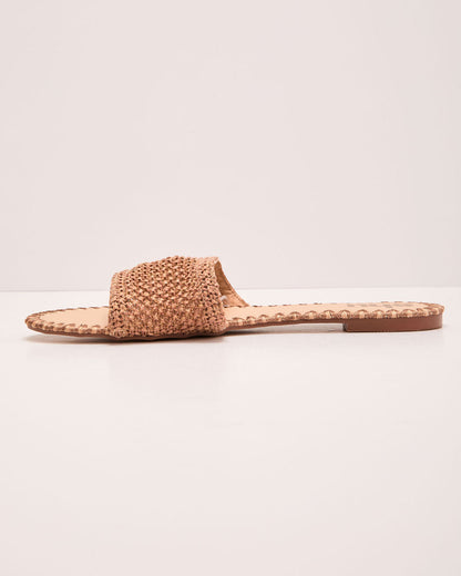 Earth Shine Woven Straw Flat Sandals