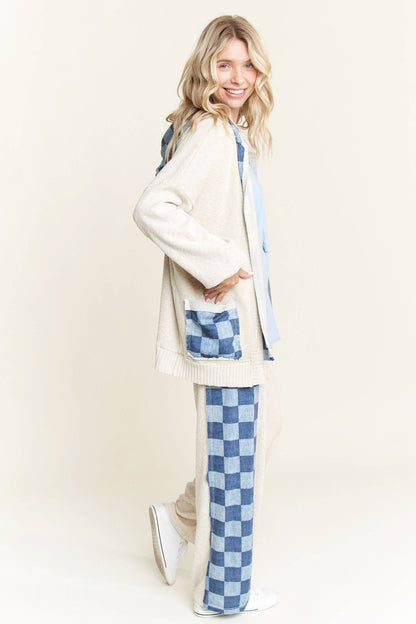 J.HER Mineral Wash Checkerboard Detail Sweater Pants