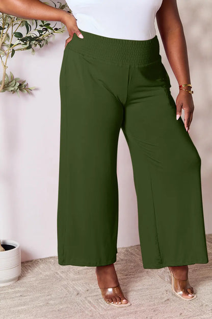 Full Size Smocked Wide Waistband Wide Leg Pants