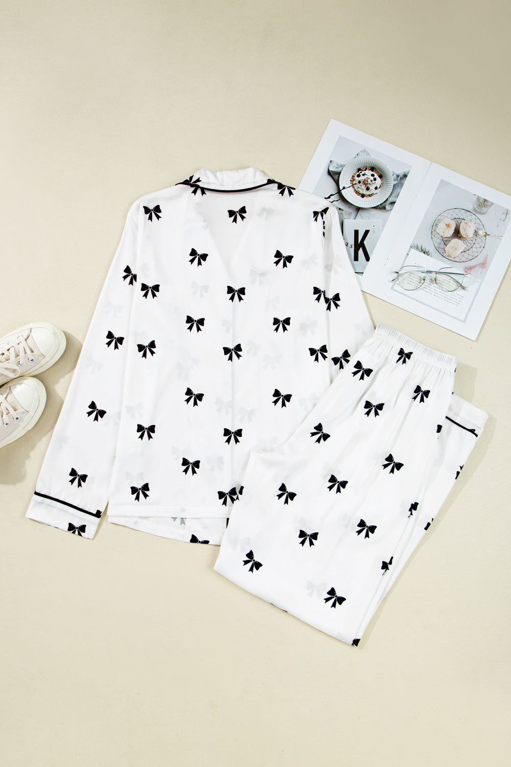 Black Bow Satin Pajama Set