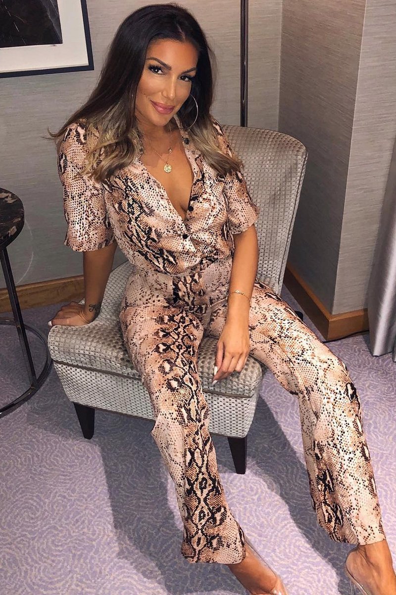 Apricot Snake Print Shirt And Flared Trousers Co-ord - Fryda