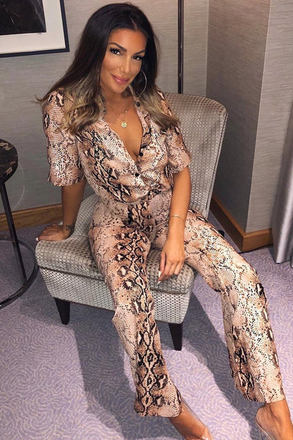 Apricot Snake Print Shirt And Flared Trousers Co-ord - Fryda