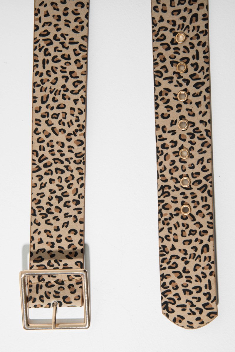 Beige Leopard Print Wide Belt - Myanni