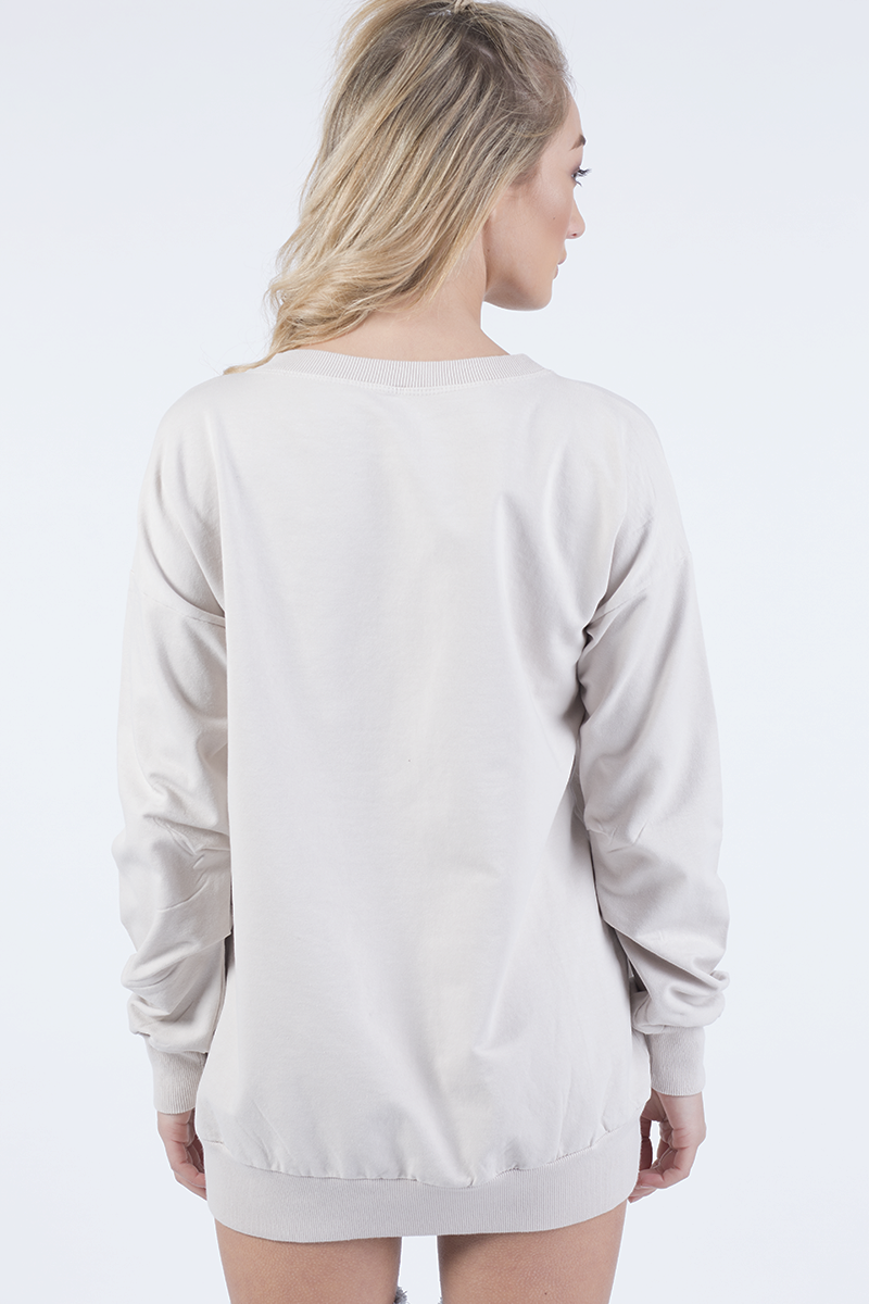Beige Oversized Ruched Sleeve Jumper Dress - Hayley