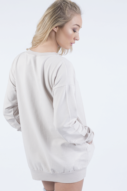 Beige Oversized Ruched Sleeve Jumper Dress - Hayley