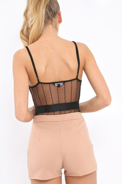 Black And Nude Lace Bodysuit - Sharlisa