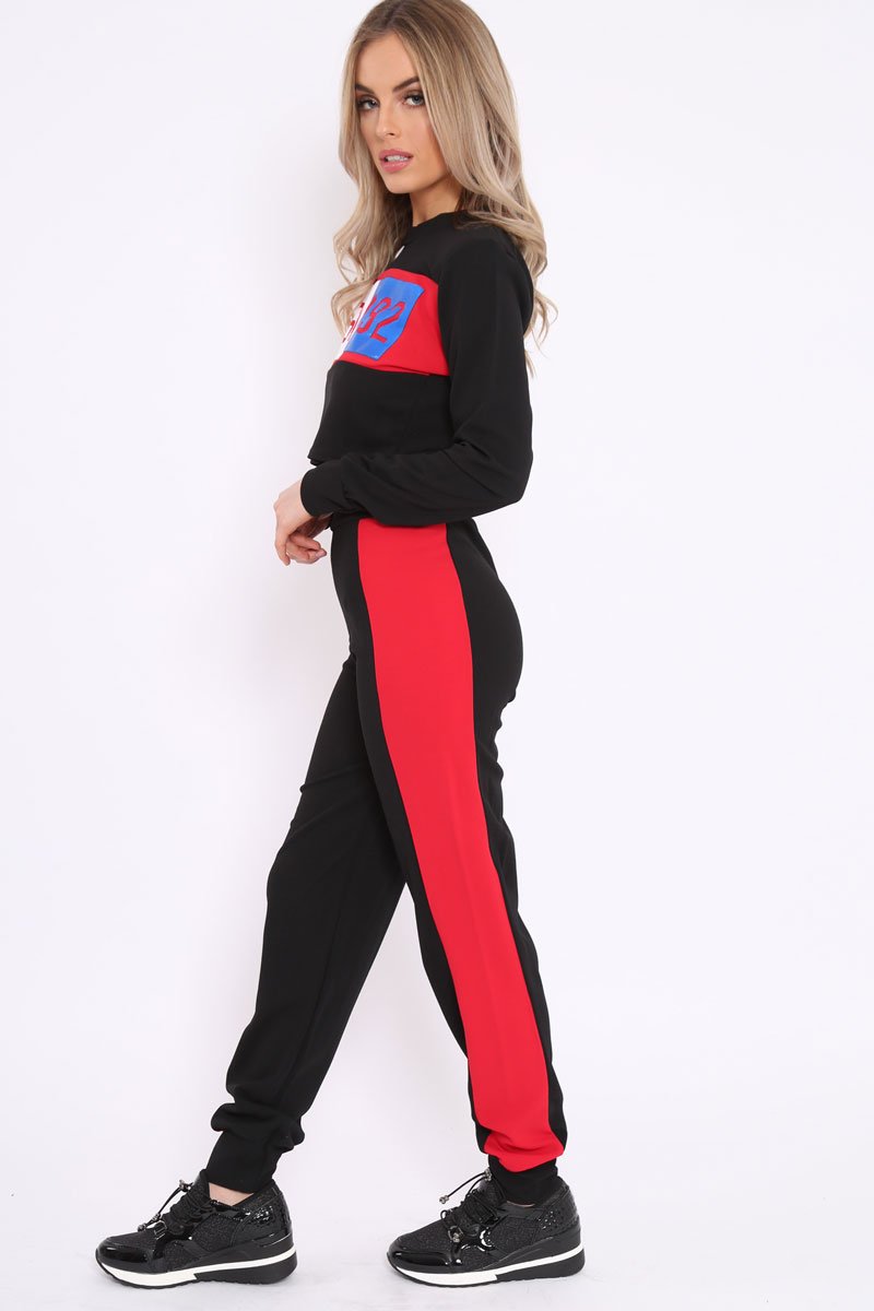 Black And Red USA Side Stripe Tracksuit - Simmy