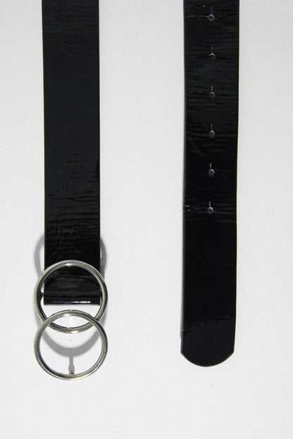 Black Basic Patent Double Circle Buckle Belt - Tansy