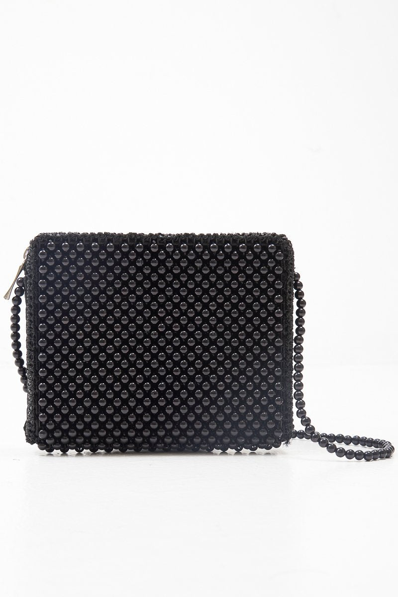 Black Beaded Woven Detail Cross Body Bag - Carolina