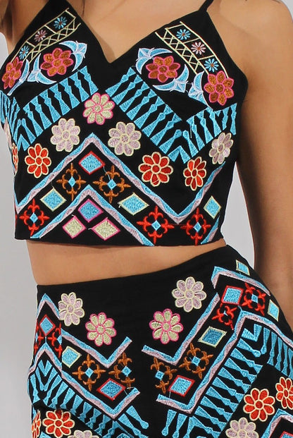 Black & Blue Floral Embroidered Co-ord - Alessia
