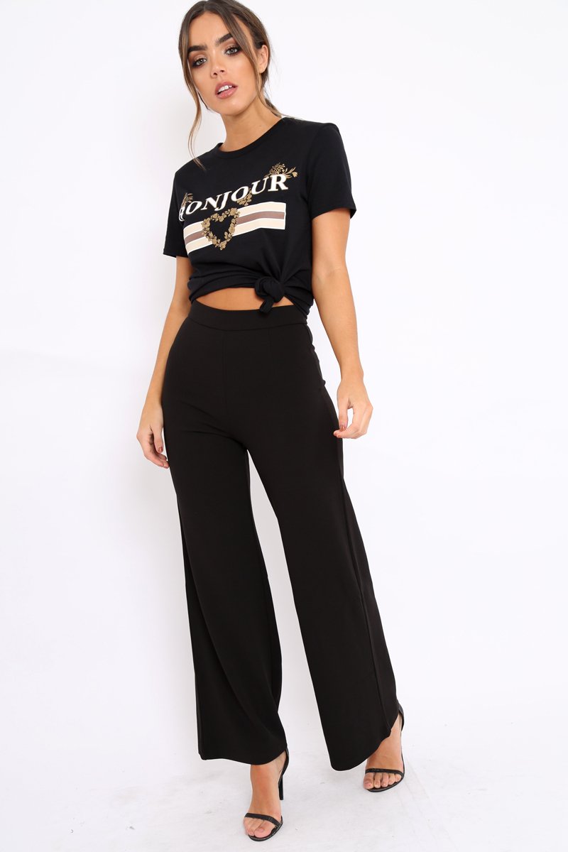 Black Bonjour Slogan T-shirt - Elisabeth