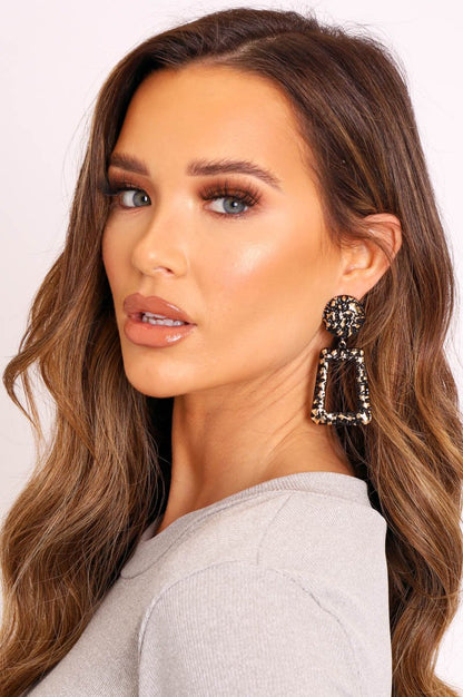 Black and Gold Square Earrings - Asha