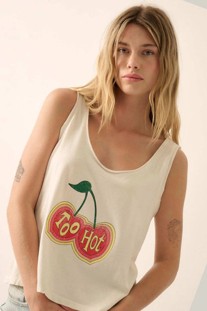 Too Hot Raw-Edge Cherries Graphic Tank Top
