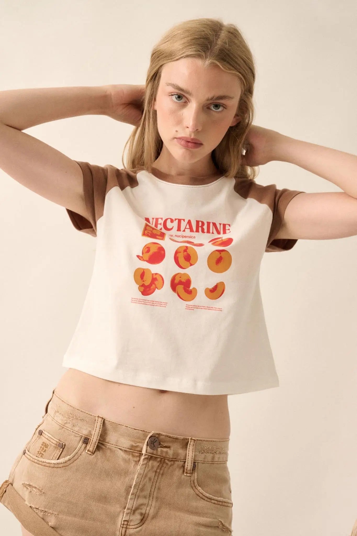 Nectarine Cropped Raglan Graphic Baby Tee