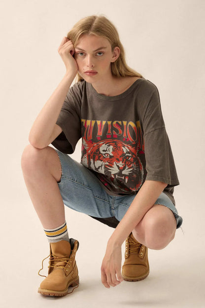 Envision Greatness Vintage-Print Tiger Graphic Tee