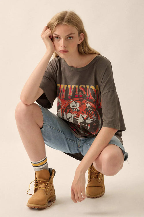 Envision Greatness Vintage-Print Tiger Graphic Tee