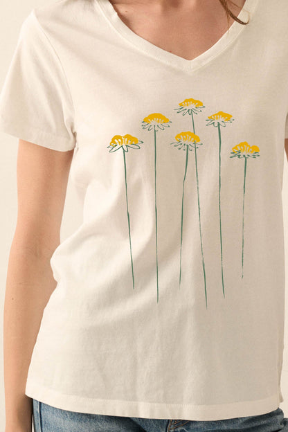 Dandelion Season V-Neck Floral Graphic Tee