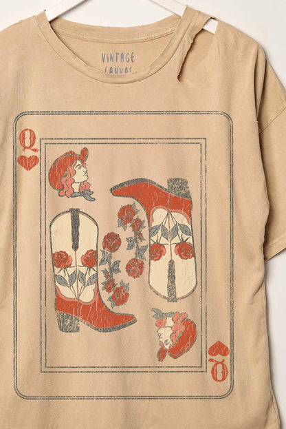 Cowgirl Queen of Hearts Slashed Graphic Tee