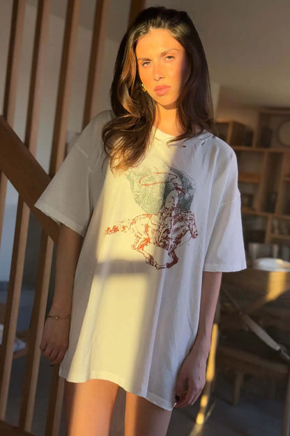 Bison Wrangler Distressed Oversize Graphic Tee