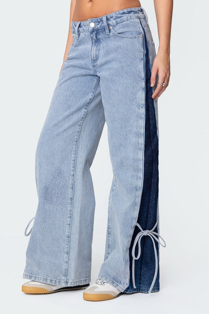 Contrast Split Washed Low Rise Bootcut Jeans