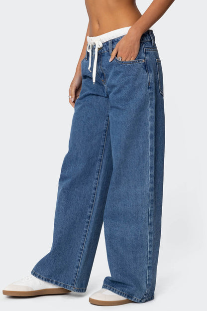 Boxer Detail Low Rise Baggy Jeans