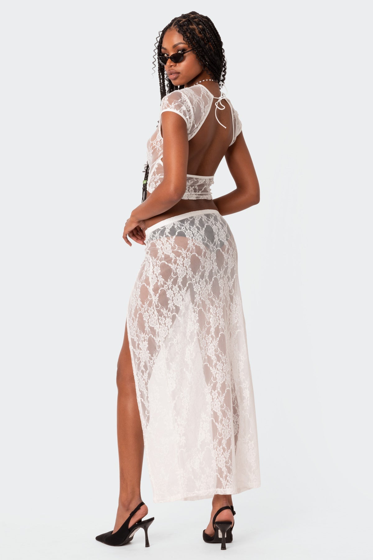 Aura Open Back Sheer Lace Crop Top
