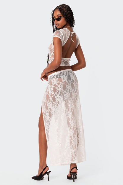 Aura Open Back Sheer Lace Crop Top