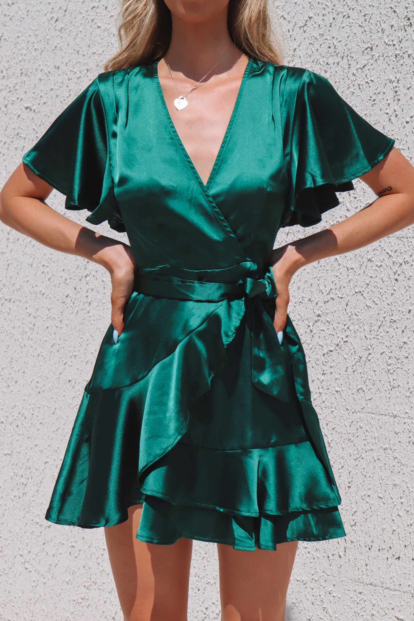 Satin Butterfly Dress - Emerald Green