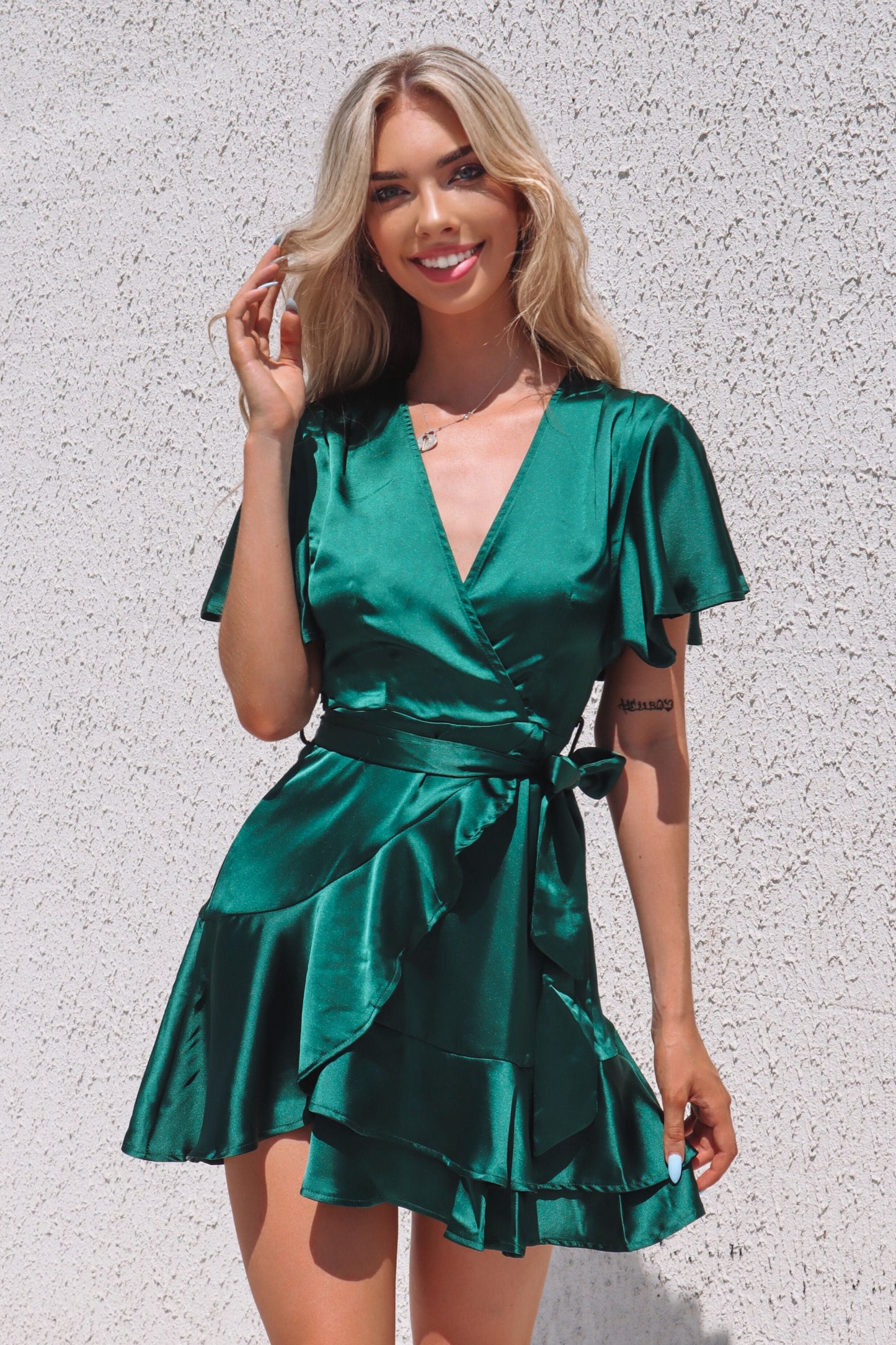 Satin Butterfly Dress - Emerald Green