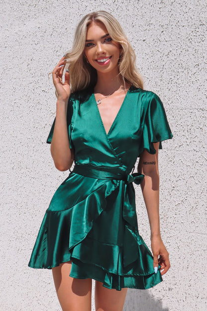 Satin Butterfly Dress - Emerald Green