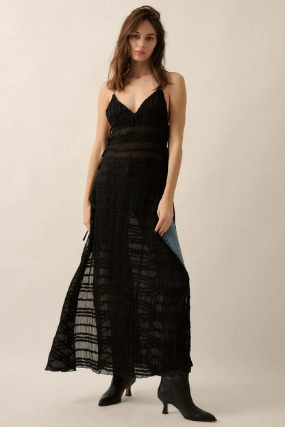 Careless Whisper Sheer Ruffled Chiffon Maxi Dress