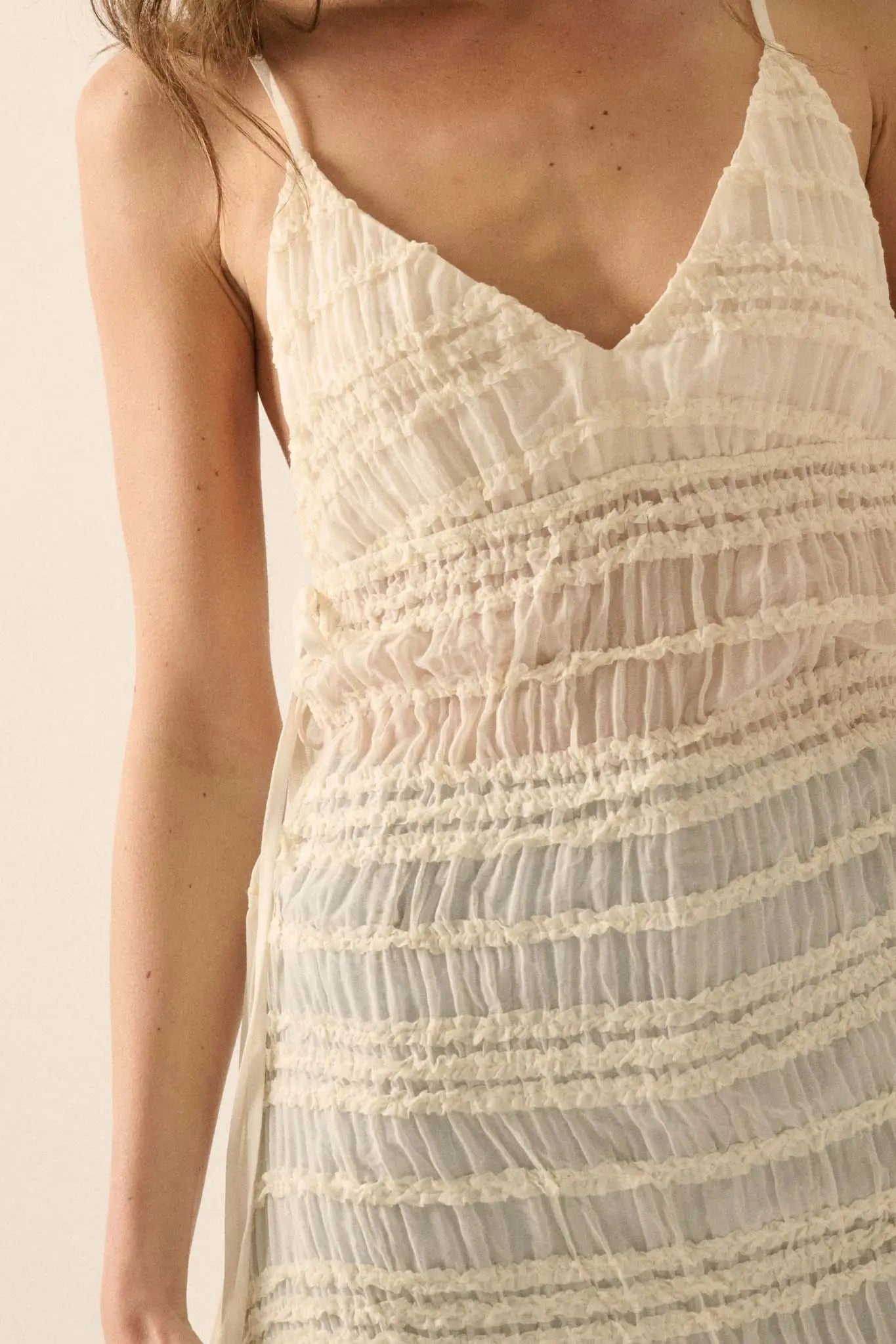 Careless Whisper Sheer Ruffled Chiffon Maxi Dress