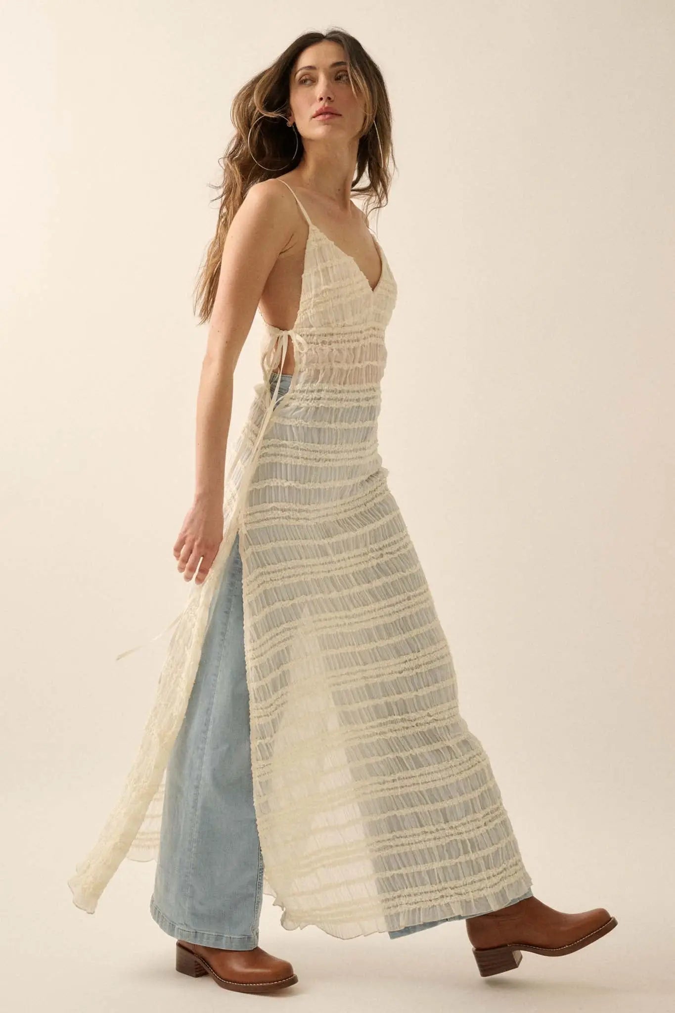 Careless Whisper Sheer Ruffled Chiffon Maxi Dress