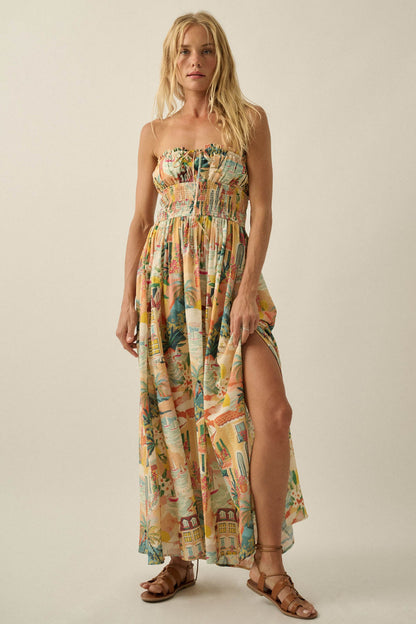 Bahama Mama Tropical-Print Strapless Maxi Dress
