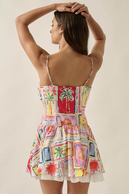 Pretty in Paradise Tropical-Print Drop-Waist Mini Dress