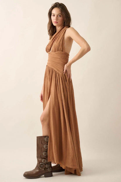 Swept Away Textured Cotton One-Shoulder Maxi Dress