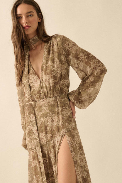 Treasured Beauty Floral Chiffon V-Neck Maxi Dress
