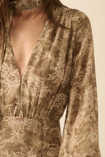 Treasured Beauty Floral Chiffon V-Neck Maxi Dress