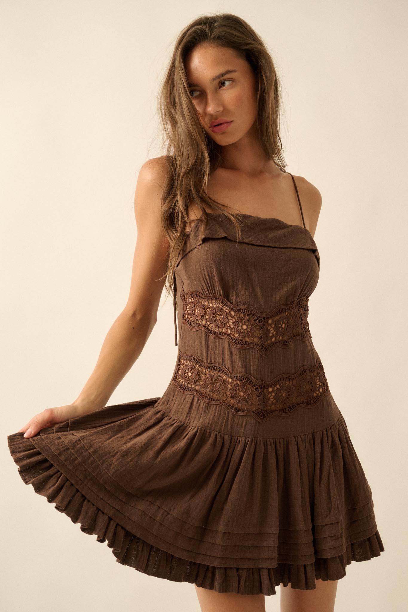 Play Date Lace-Inset Cotton Gauze Mini Dress