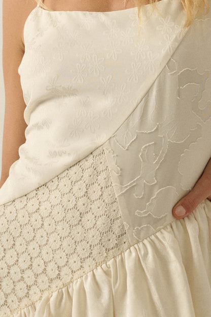 Sun City Crochet Lace Mixed Media Ruffle Mini Dress