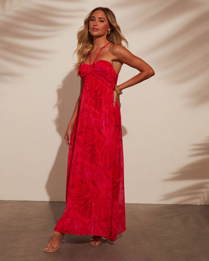 Eliora Tropical Print Halter Maxi Dress