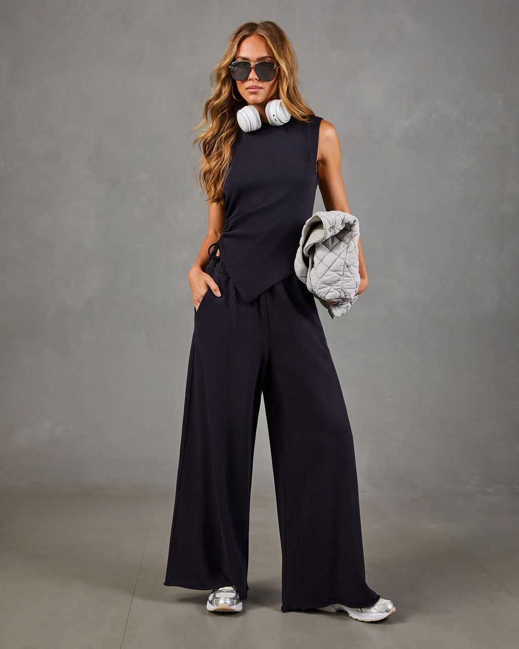Downtime Cool Cotton Asymmetric Drawstring Top