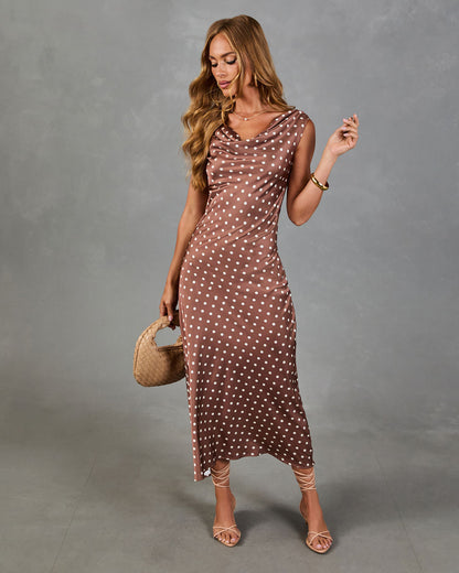 Dotted Reverie Satin Polka Dot Maxi Dress
