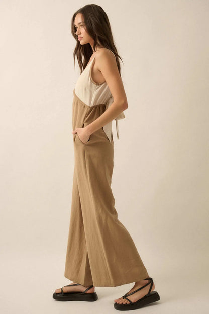 Second Nature Colorblock Linen-Blend Jumpsuit