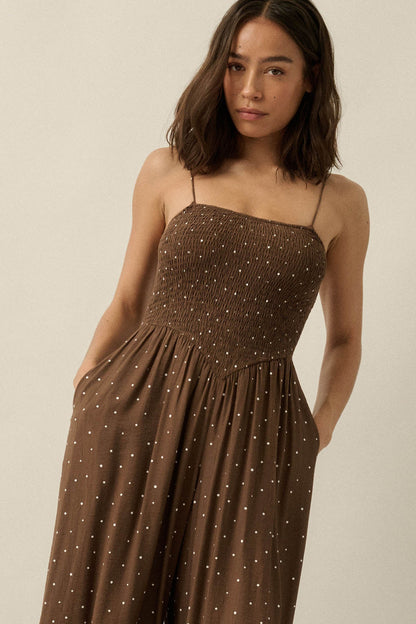 Spot On Polka Dot Smocked Wide-Leg Jumpsuit