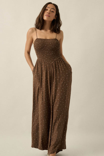 Spot On Polka Dot Smocked Wide-Leg Jumpsuit