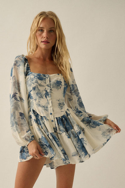 Easy Elegance Floral Chiffon Tiered Ruffle Romper