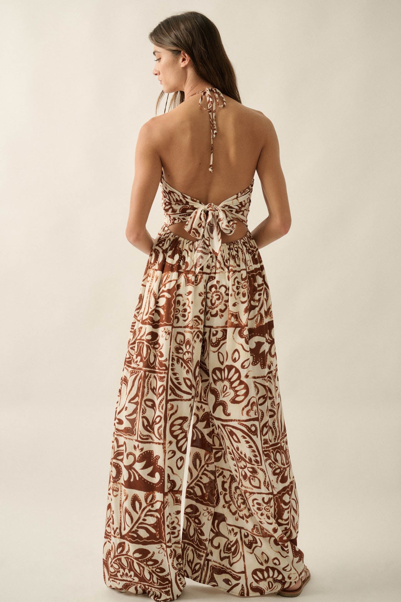 Nomad Spirit Abstract Floral-Print Halter Jumpsuit